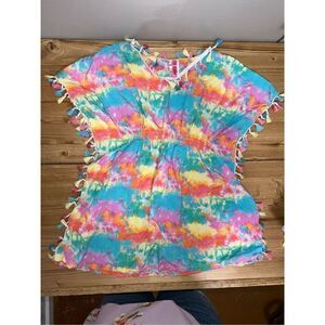Betsey Johnson Girls Tassel Poncho Top Tie Dye Swim Suit Cover-up